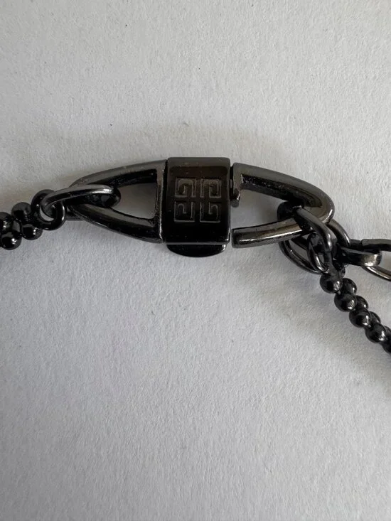 Givenchy Black Mesh Necklace Red Bead Fringe Gothic Bib Statement Signed - Picture 5 of 10